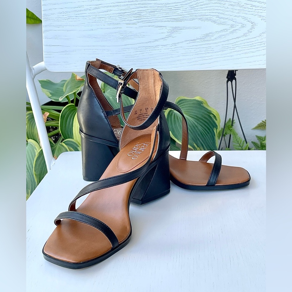 Franco Sarto Leather Block Heel Strappy  Sandals in Black, US 10